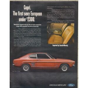 Ford Capri European Sports Coupe Imported Lincoln Mercury Vintage Print Ad 1970